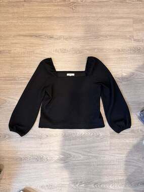 Madewell Crepe Square-Neck Puff-Sleeve Top in Black size XXS